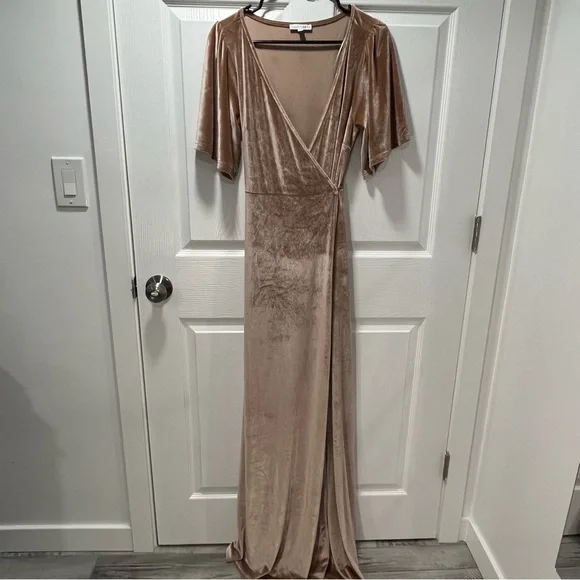 Baltic Born Meghan Velvet Wrap Maxi Dress Champagne Stretch Bridesmaid Event M - Picture 2 of 11